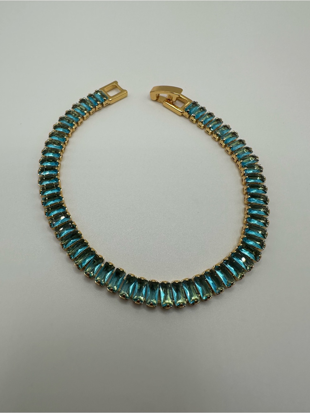 Gold-Plated Aqua Blue Crystal Tennis Bracelet
